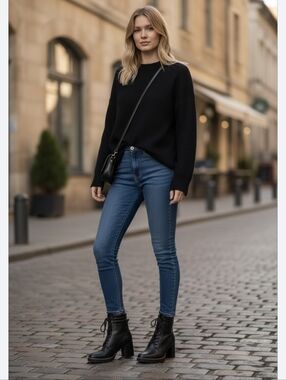 Naturalizer Black Lace-Up Block Heel Ankle Boots